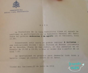 Carta Convite Audiencia Papal